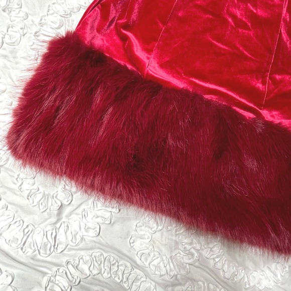 Johnny Wujek for JCPenney Red Velvet Faux Fur Trim Strapless Mini Dress Size 5 - Picture 3 of 12